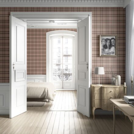 'Montebello' Geometric Plaid Checkered Wallpaper (Blush Rose Pink/ Brown/ Beige) - Image 4