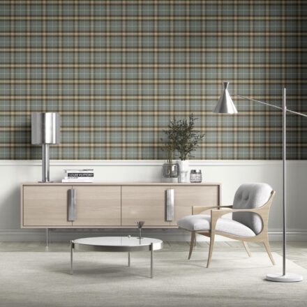 'Cherise' Geometric Plaid Checkered Wallpaper (Blue-Gray/ Brown) - Image 2