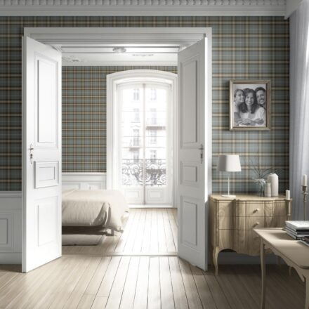 'Cherise' Geometric Plaid Checkered Wallpaper (Blue-Gray/ Brown) - Image 4