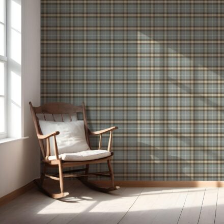 'Cherise' Geometric Plaid Checkered Wallpaper (Blue-Gray/ Brown) - Image 5