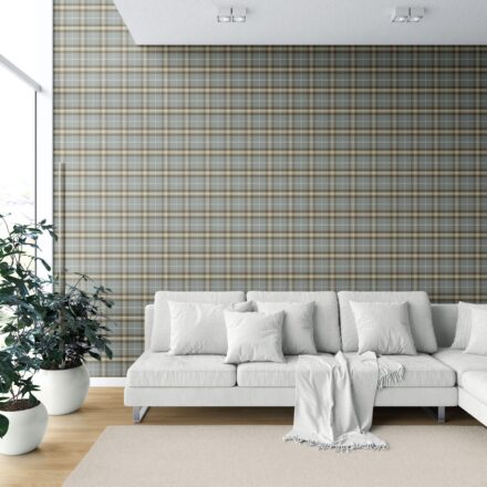 'Cherise' Geometric Plaid Checkered Wallpaper (Blue-Gray/ Brown) - Image 6