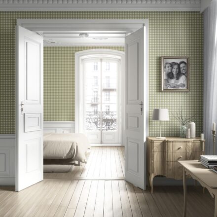 'Wave Stream' Geometric Gingham Checkered Wallpaper (Green) - Image 2