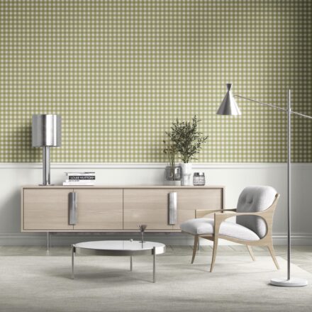 'Wave Stream' Geometric Gingham Checkered Wallpaper (Green) - Image 3