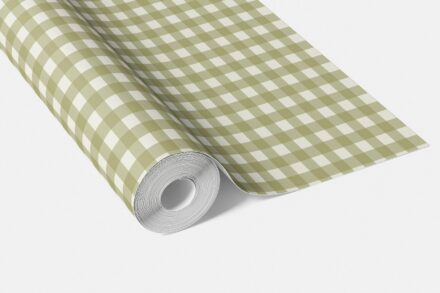 'Wave Stream' Geometric Gingham Checkered Wallpaper (Green) - Image 4