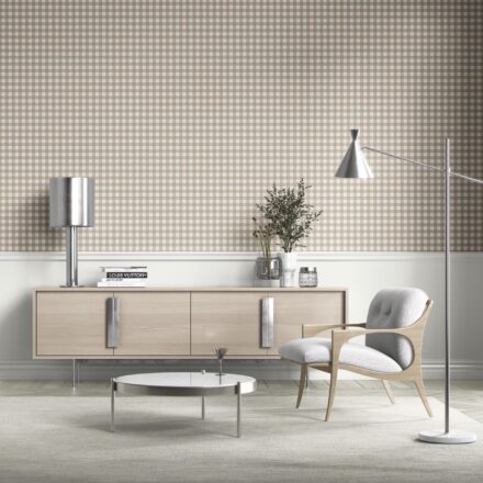'Fiorella' Neutral Geometric Gingham Checkered Wallpaper (Oatmeal Beige/ Soft Taupe) - Image 3