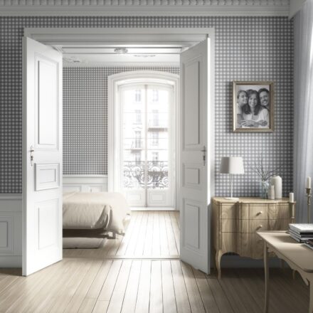 'Paper Scroll' Neutral Geometric Gingham Checkered Wallpaper (Gray) - Image 2
