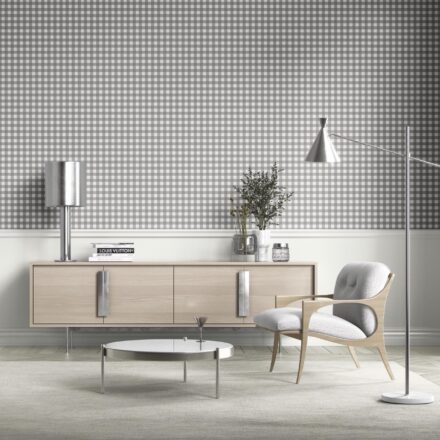 'Paper Scroll' Neutral Geometric Gingham Checkered Wallpaper (Gray) - Image 3
