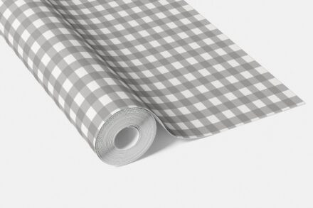 'Paper Scroll' Neutral Geometric Gingham Checkered Wallpaper (Gray) - Image 4
