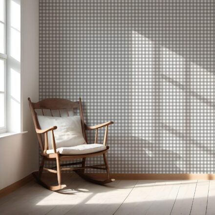 'Paper Scroll' Neutral Geometric Gingham Checkered Wallpaper (Gray) - Image 5