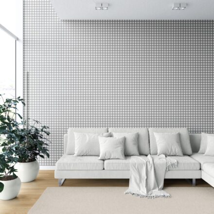 'Paper Scroll' Neutral Geometric Gingham Checkered Wallpaper (Gray) - Image 6