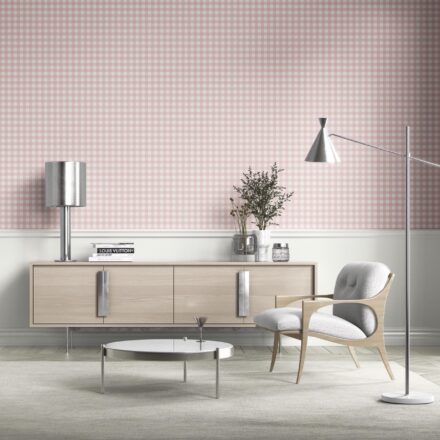 'Swanlike' Geometric Gingham Checkered Wallpaper (Pink) - Image 3