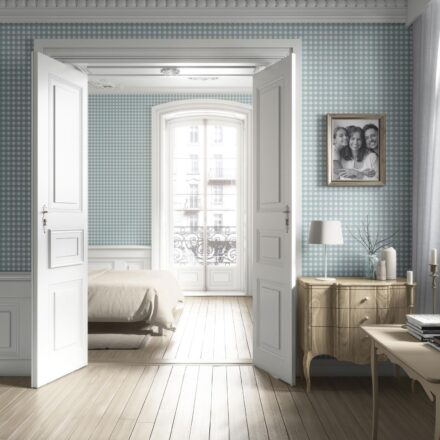 'Rattan' Geometric Gingham Checkered Wallpaper (Seaglass Blue) - Image 2