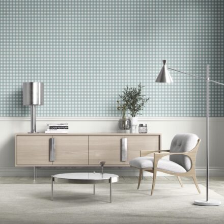 'Rattan' Geometric Gingham Checkered Wallpaper (Seaglass Blue) - Image 3