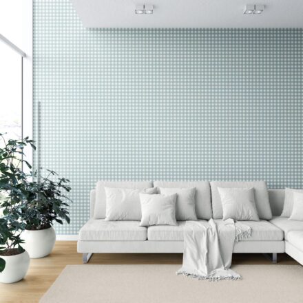 'Rattan' Geometric Gingham Checkered Wallpaper (Seaglass Blue) - Image 6