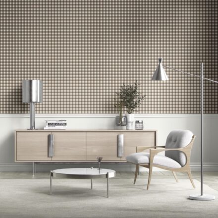 'Ray Hope' Neutral Geometric Gingham Checkered Wallpaper (Brown/ Taupe) - Image 3