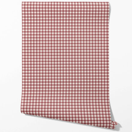 'Bubbly Bell' Geometric Gingham Checkered Wallpaper (Cranberry Red)