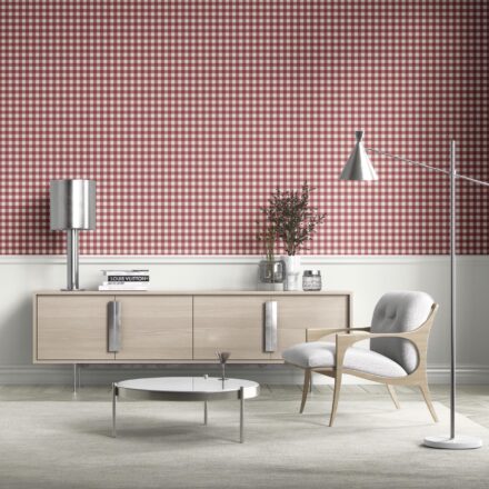 'Bubbly Bell' Geometric Gingham Checkered Wallpaper (Cranberry Red) - Image 3