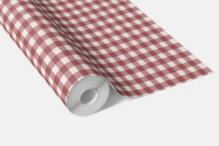 'Bubbly Bell' Geometric Gingham Checkered Wallpaper (Cranberry Red) - Image 4