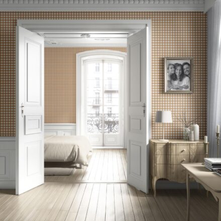 'Pitter Patter' Geometric Gingham Checkered Wallpaper (Bronze Orange) - Image 2