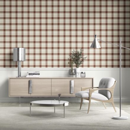 'Brick Lane' Neutral Geometric Plaid Checkered Wallpaper (Brown/ Off-White) - Image 2