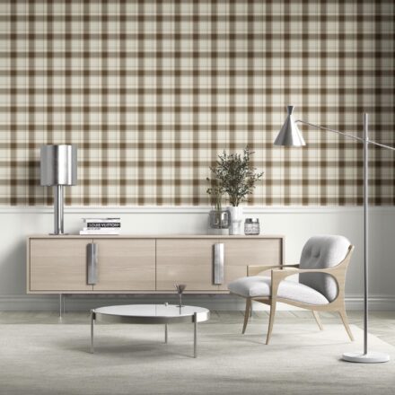 'Bordeaux' Neutral Geometric Plaid Checkered Wallpaper (Mocha Brown/ Beige/ Off-White) - Image 2