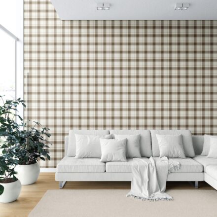 'Bordeaux' Neutral Geometric Plaid Checkered Wallpaper (Mocha Brown/ Beige/ Off-White) - Image 6