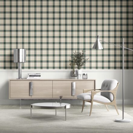 'Small Wonder' Geometric Plaid Checkered Wallpaper (Teal Green/ Beige/ Off-White) - Image 2