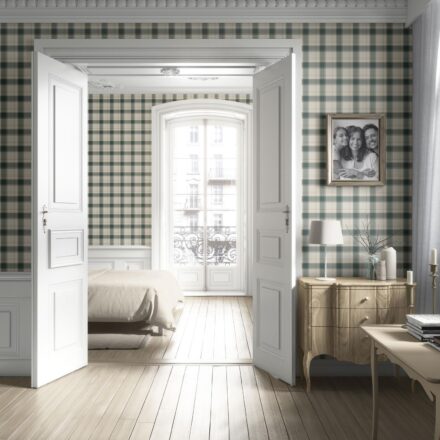 'Small Wonder' Geometric Plaid Checkered Wallpaper (Teal Green/ Beige/ Off-White) - Image 4