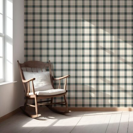 'Small Wonder' Geometric Plaid Checkered Wallpaper (Teal Green/ Beige/ Off-White) - Image 5