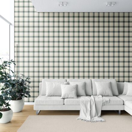 'Small Wonder' Geometric Plaid Checkered Wallpaper (Teal Green/ Beige/ Off-White) - Image 6