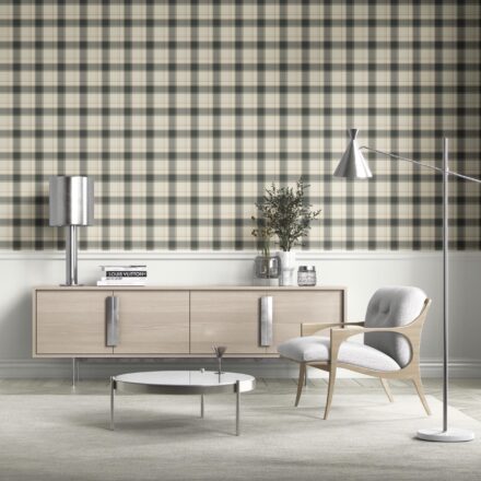 'Piqua' Neutral Geometric Plaid Checkered Wallpaper (Charcoal Black/ Off-White/ Beige) - Image 2