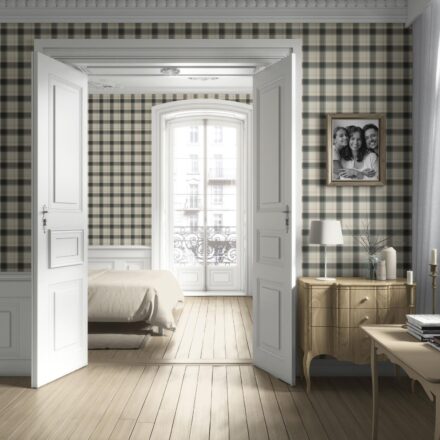 'Piqua' Neutral Geometric Plaid Checkered Wallpaper (Charcoal Black/ Off-White/ Beige) - Image 4