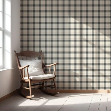 'Piqua' Neutral Geometric Plaid Checkered Wallpaper (Charcoal Black/ Off-White/ Beige) - Image 5