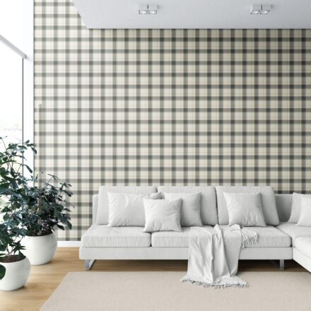 'Piqua' Neutral Geometric Plaid Checkered Wallpaper (Charcoal Black/ Off-White/ Beige) - Image 6