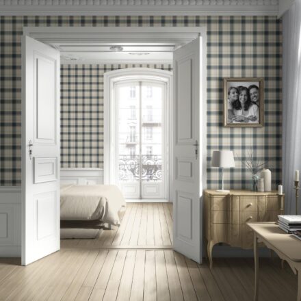 'Fig Bay' Neutral Geometric Plaid Checkered Wallpaper (Teal Blue/ Off-White/ Beige) - Image 4