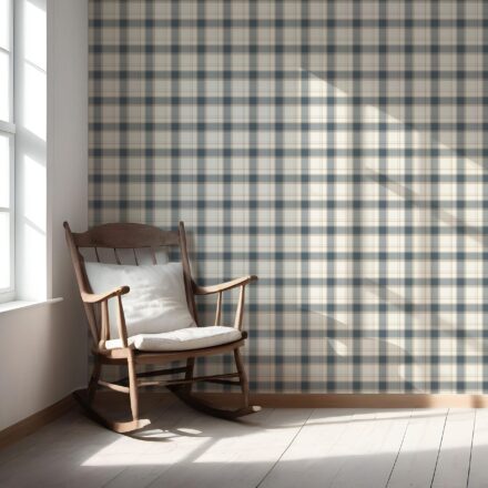 'Fig Bay' Neutral Geometric Plaid Checkered Wallpaper (Teal Blue/ Off-White/ Beige) - Image 5