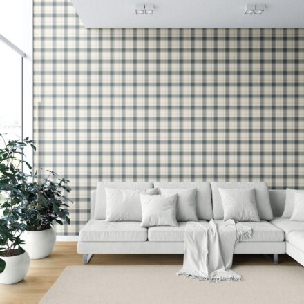 'Fig Bay' Neutral Geometric Plaid Checkered Wallpaper (Teal Blue/ Off-White/ Beige) - Image 6