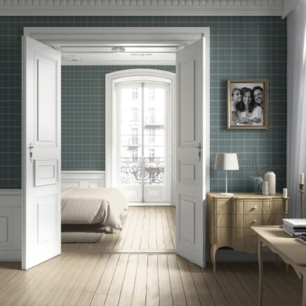 'Empire City' Geometric Plaid Checkered Wallpaper (Teal Blue/ Gray) - Image 4