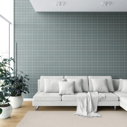 'Empire City' Geometric Plaid Checkered Wallpaper (Teal Blue/ Gray) - Image 6