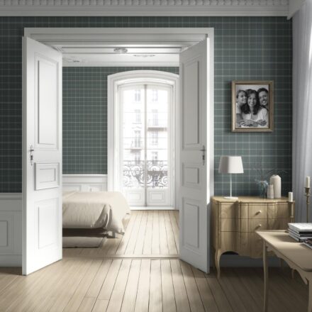 'Newbury Port' Geometric Plaid Checkered Wallpaper (Blue-Gray) - Image 4