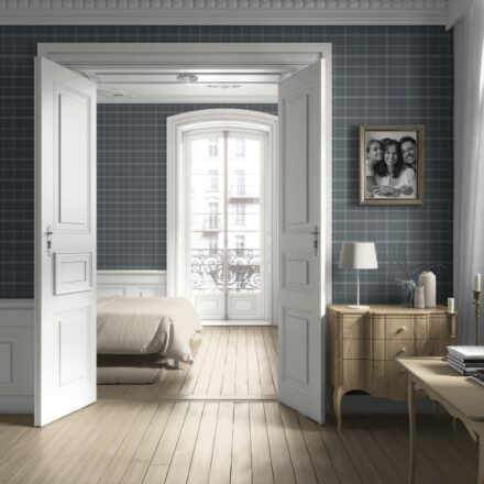 'Rolling Waves' Neutral Geometric Plaid Checkered Wallpaper (Slate Blue) - Image 4