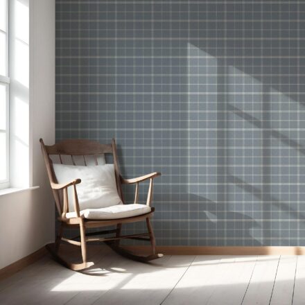'Rolling Waves' Neutral Geometric Plaid Checkered Wallpaper (Slate Blue) - Image 5