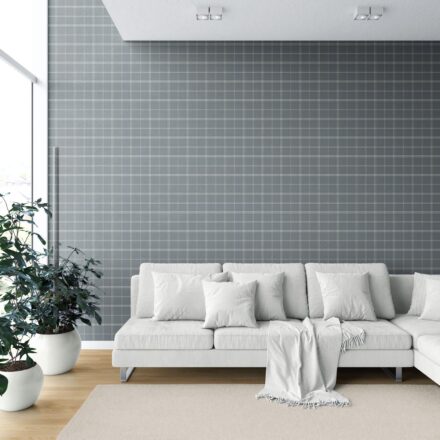 'Rolling Waves' Neutral Geometric Plaid Checkered Wallpaper (Slate Blue) - Image 6