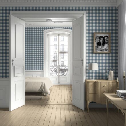 'Pixabay' Geometric Gingham Checkered Wallpaper (Navy Blue) - Image 2