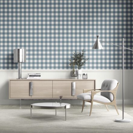 'Pixabay' Geometric Gingham Checkered Wallpaper (Navy Blue) - Image 3