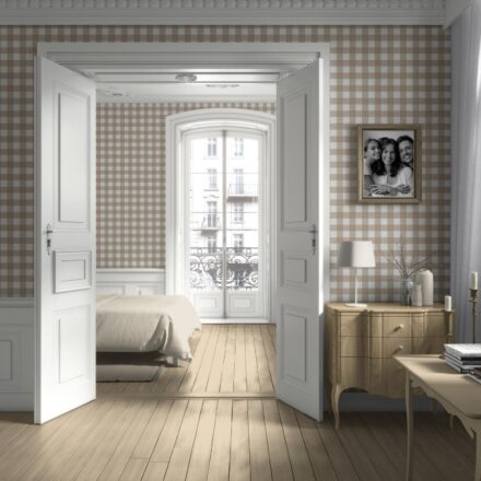 'Lexington' Neutral Geometric Gingham Checkered Wallpaper (Light Beige/ Greige) - Image 2