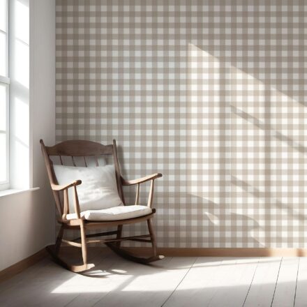 'Lexington' Neutral Geometric Gingham Checkered Wallpaper (Light Beige/ Greige) - Image 5