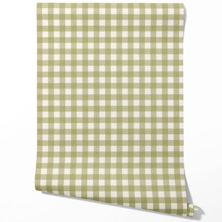 'Rural Grass' Geometric Gingham Checkered Wallpaper (Olive Green)