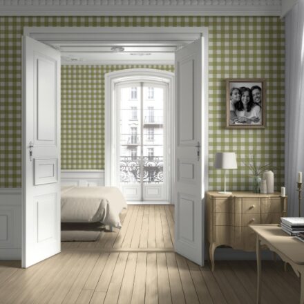 'Rural Grass' Geometric Gingham Checkered Wallpaper (Olive Green) - Image 2