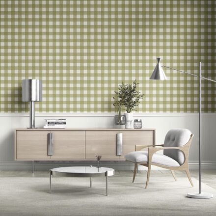 'Rural Grass' Geometric Gingham Checkered Wallpaper (Olive Green) - Image 3